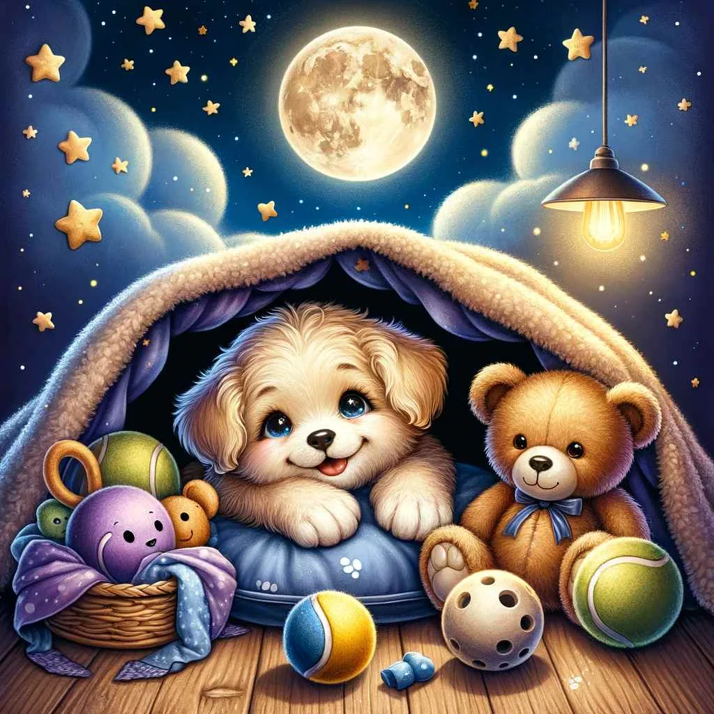 a puppy get ready to sleep. A bedtime story for kids
