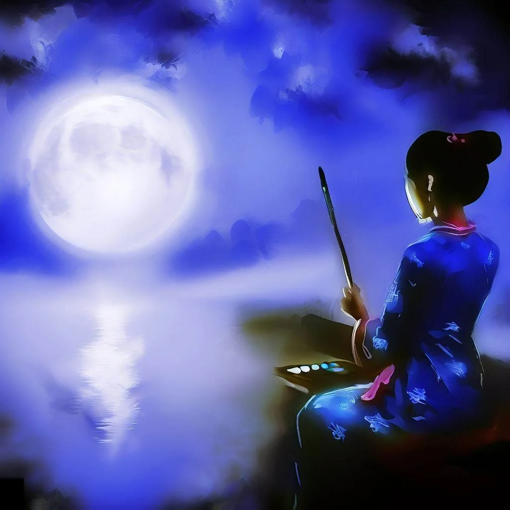 a woman painting moonlight