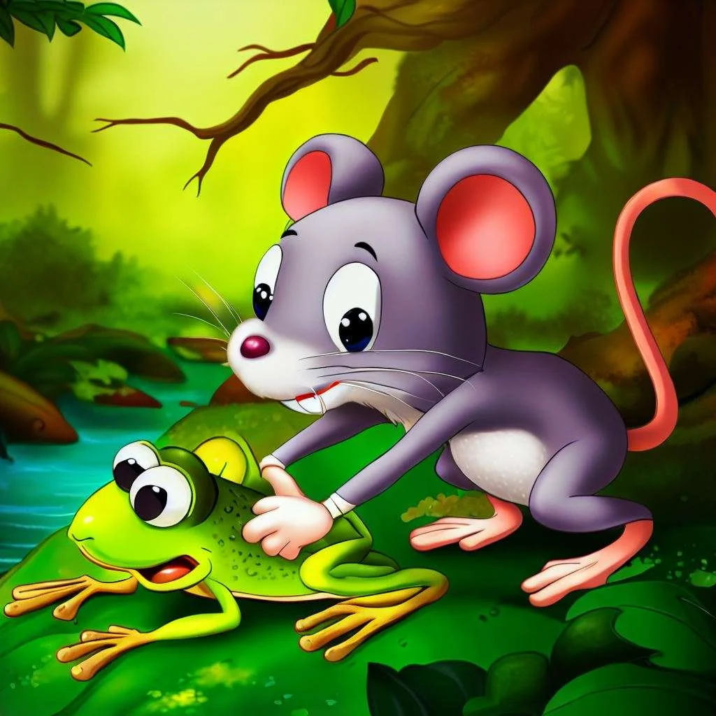 The Frog & the Mouse fable cartoon