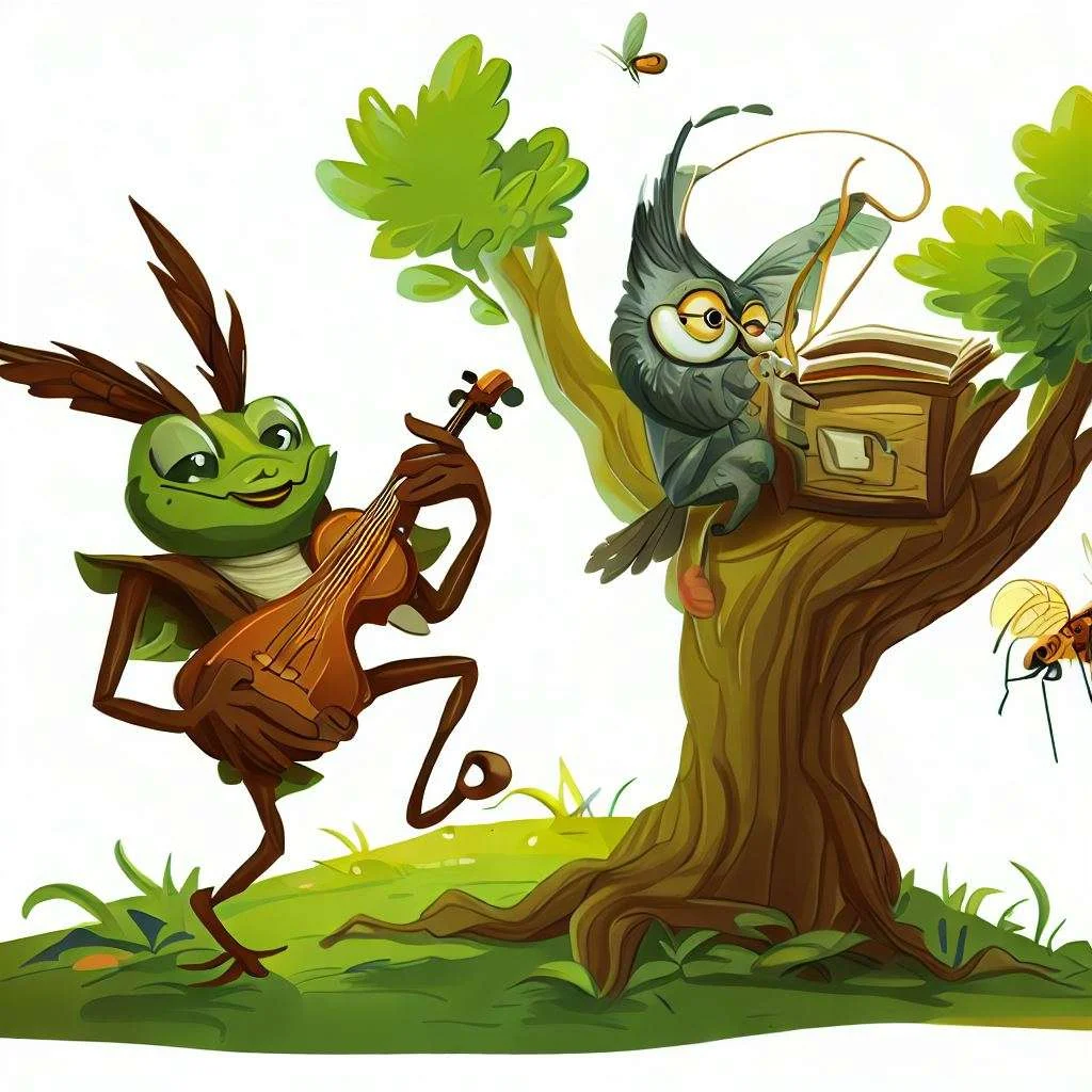 The Owl and The Grasshopper moral story picture cartoon