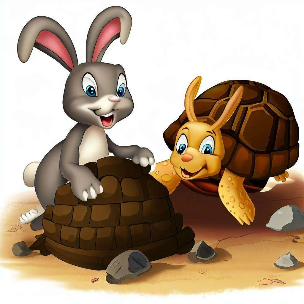 a hare and a turtoise building a bridge