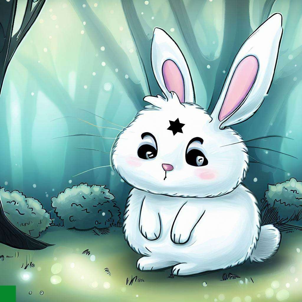 a bedgtime story about a bunny. Cartoon of a bunny in the forest