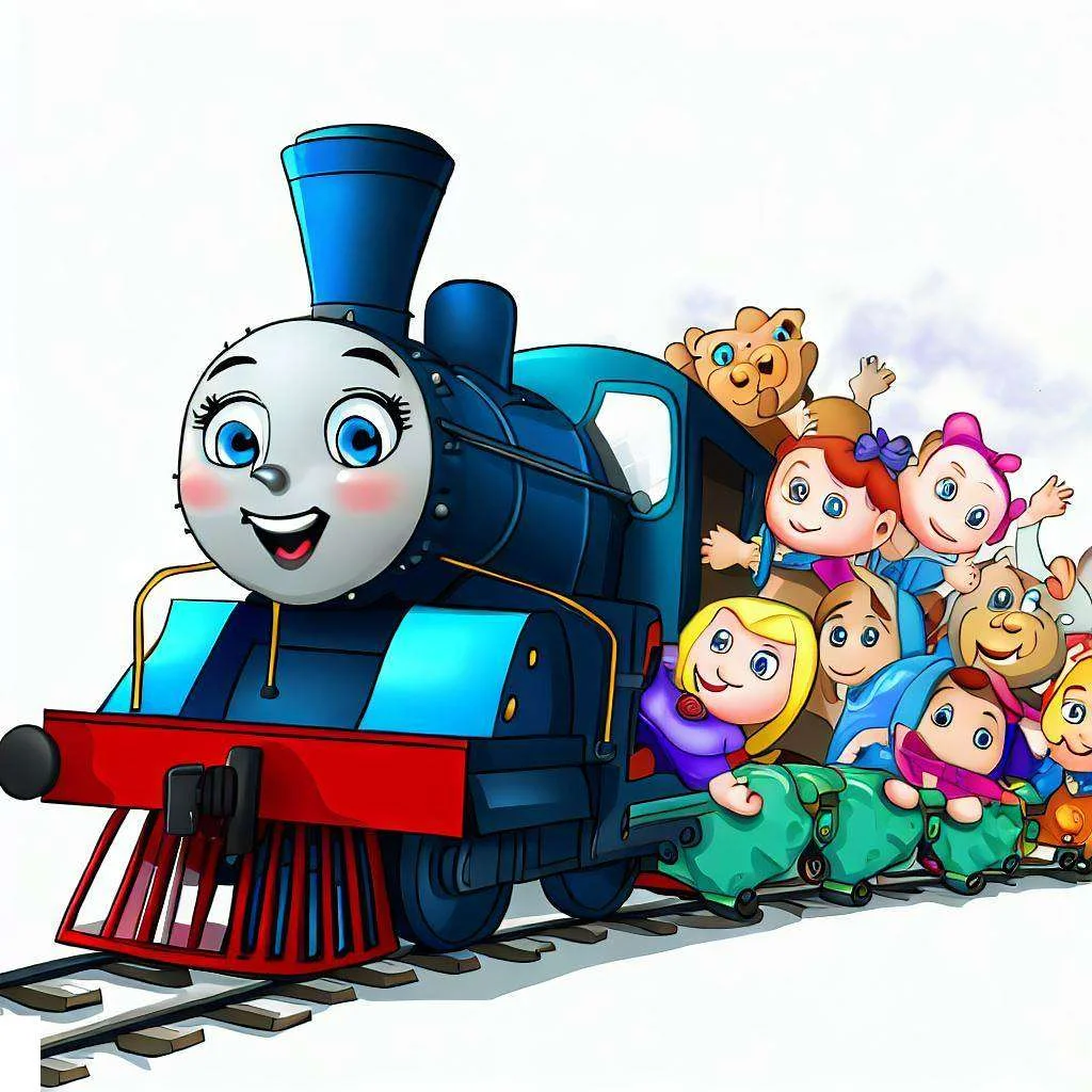 the little engine that could being pushed by dolls