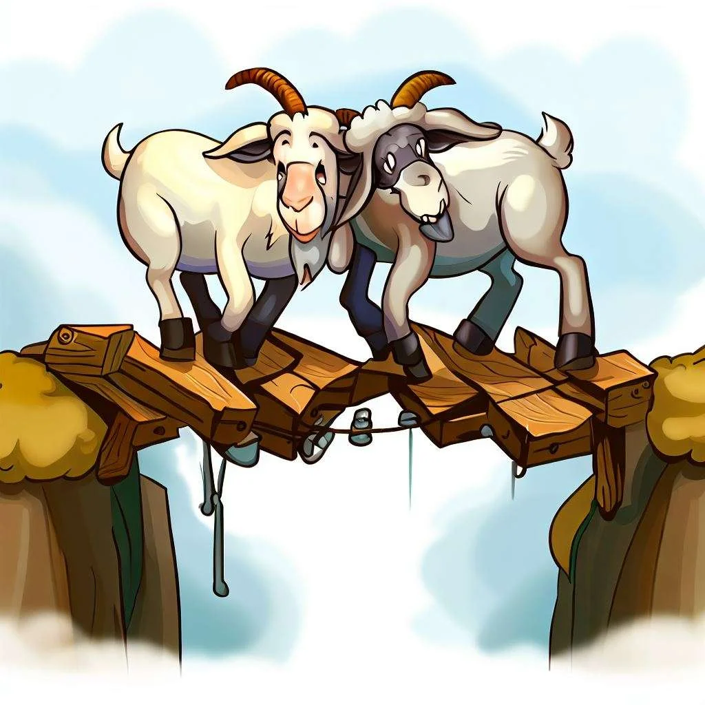 two goats in the middle of a bridge cartoon