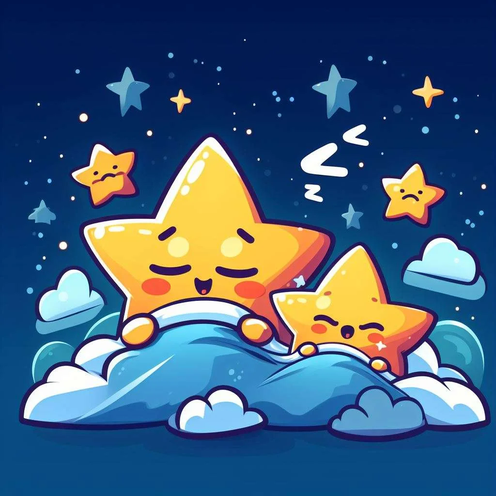 some star characters sleeping inthe sky. cartoon
