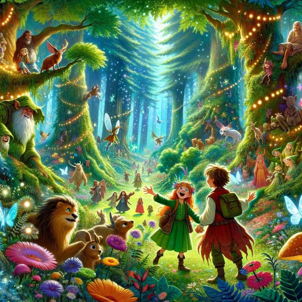 an enchanted wood fill with magical creatures.