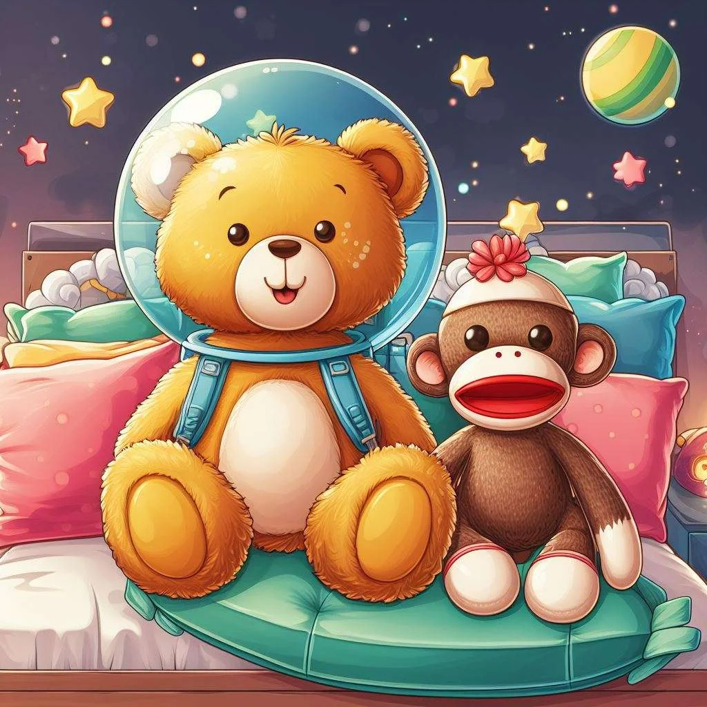 a teddy bear dressed as astronaut. cartoon image
