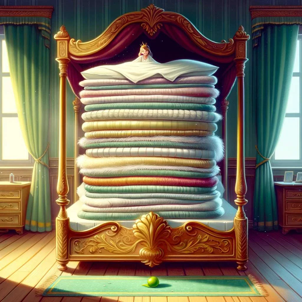 The princess and the pea in the grand bed. Image 