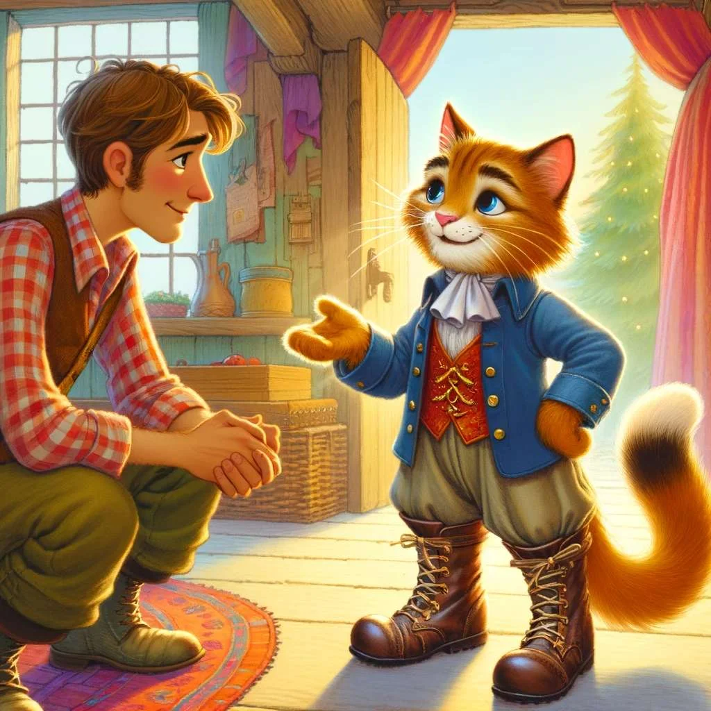 puss in boot talking to his owner image cartoon