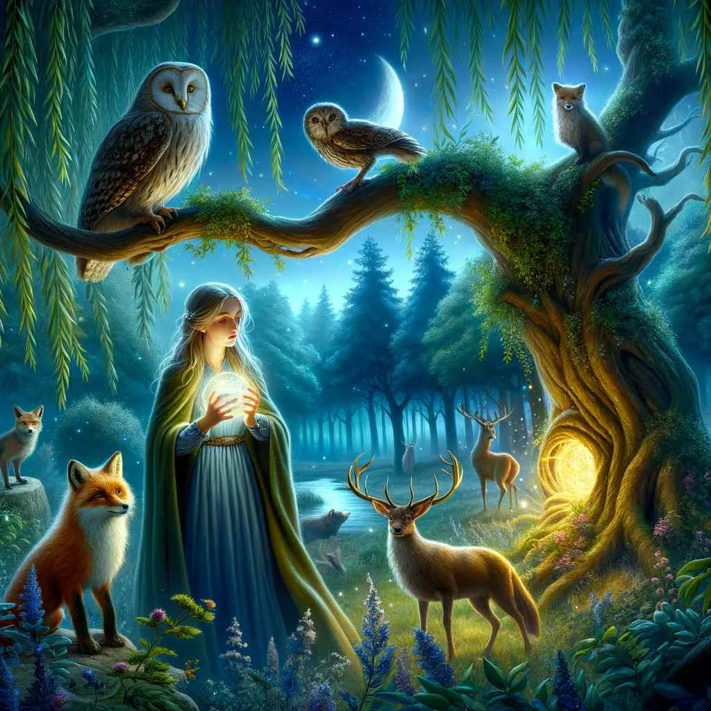 a young adult the keeper of the secret of eldoria and a magical tree a serene picture for a bedtime story