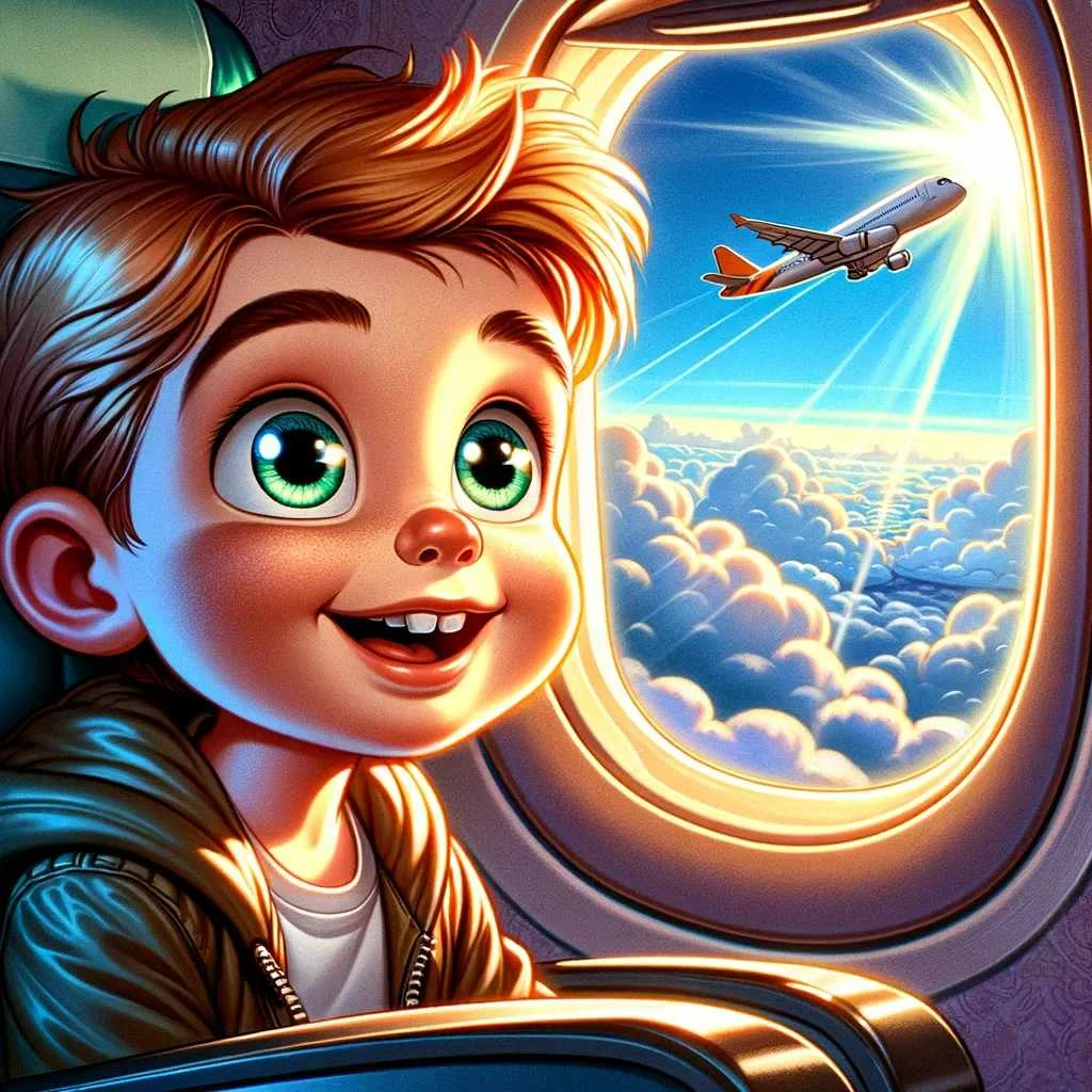 Nathan's Magical Journey to Grandma's. Nathan looking throught the airplane window.