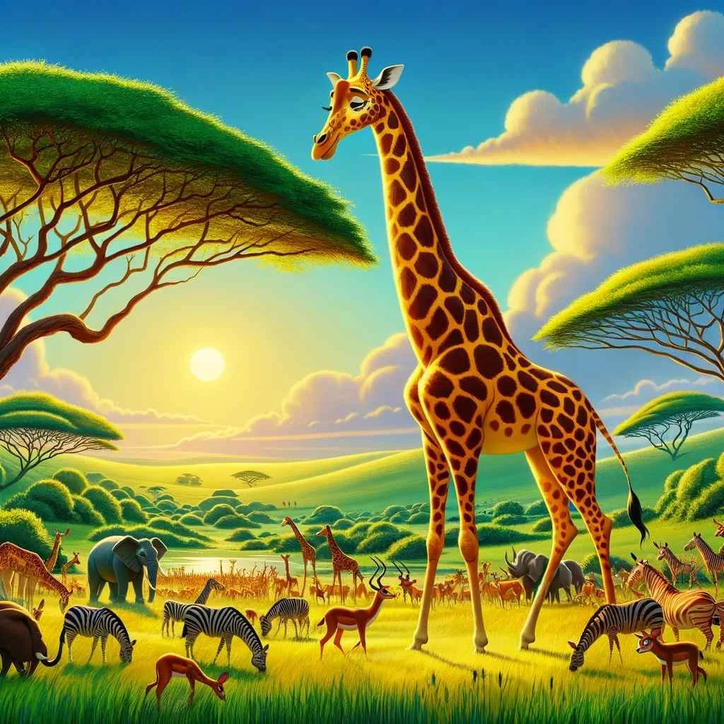 image of the African savannah scene with Gilly the giraffe